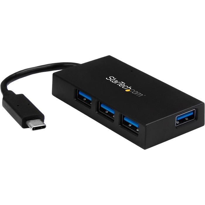 StarTech.com Hub USB 3.0 a 4 ports - USB-C vers 4x USB-A - Adaptateur d'alimentation inclus (HB30C4AFS)