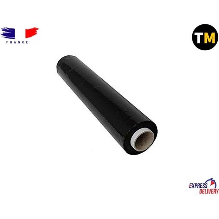Pack of 1 1 Noir PKGE Rouleau de film étirable robuste pour emballage Noir 400 mm x 250 m 