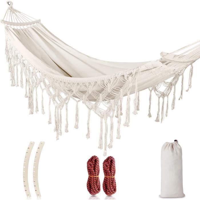 Hamac Suspension Lourd ADLER EUROPE Hamac Double Coton - 200x150 Cm Pour Jardin Et Extérieur Hamac Durable Charge 200kg