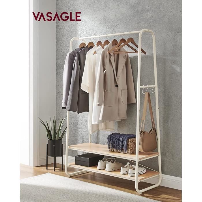 VASAGLE Portant a Vetement avec 2 Etageres 6 Crochets en Forme de S Cadre en Acier Couleur Chene et Blanc Creme RGR112W09 Cdiscount Maison