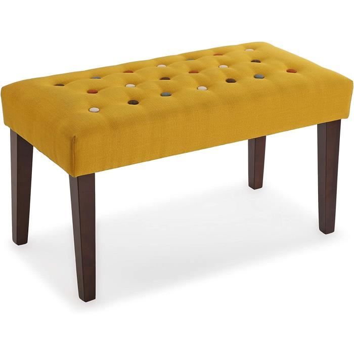 banquette bout de lit botones - 43 x 40 x 80 cm - tabouret banc chaise longue en coton et bois - jaune - versa