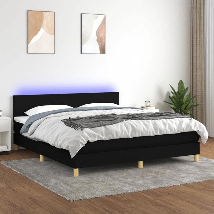 vidaXL Sommier à lattes de lit avec matelas LED Noir 160x200 cm Tissu 3133567