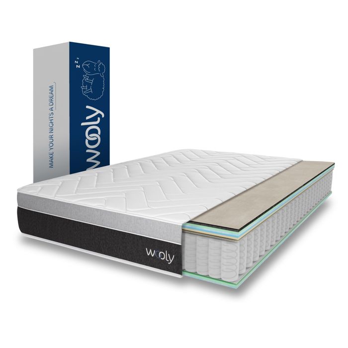 NATURALEX - Matelas 140x190 cm - Visco-Carbone - Mousse HR Viscoélastique  et Blue Latex - Confort Mi-Ferme - Épais 24 cm, 7 Zones de Soutien,  Réversible Face été/Hiver, Durable, Aérateur, Français 