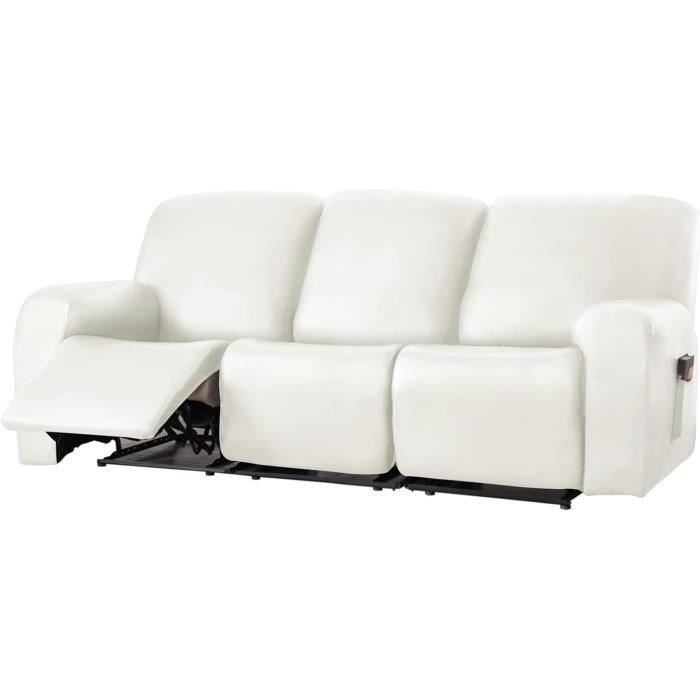 Housse Fauteuil Relax 1 Place 4 Pièces – Cuir PU Extensible Universel, Poches Latérales, Protection Antidérapante (Noir)
