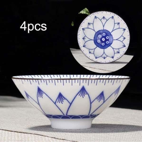 Pot de fleurs en porcelaine bleue et blanche avec réserve d'eau