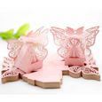 50pcs Boîtes à Dragées Cadeau Boite de bonbons Emballage papillon Papier perlé avec Rubans nuptiaux pour Mariage - Rose-1