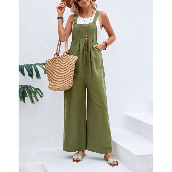 Salopette Femme BRONG - Sans Manches - Bretelles Réglables - Tissu Polyester - Look Décontracté Été