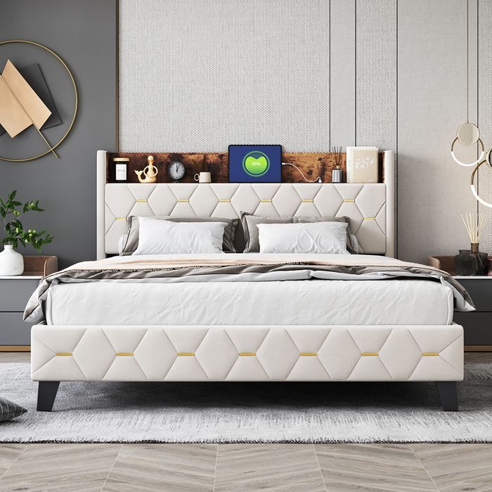 Cadre Lit Métal GIANTEX 160x200cm - Sommier Lattes Inclus - Tête & Pied De Lit - Rangement Dessous - Noir