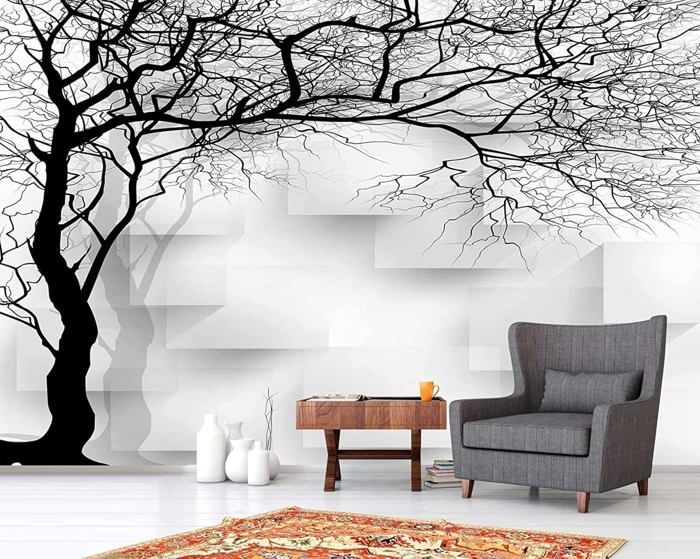 Papier Peint Panoramique 3D Arbre À Brindilles Noir Et Blanc Papier ...