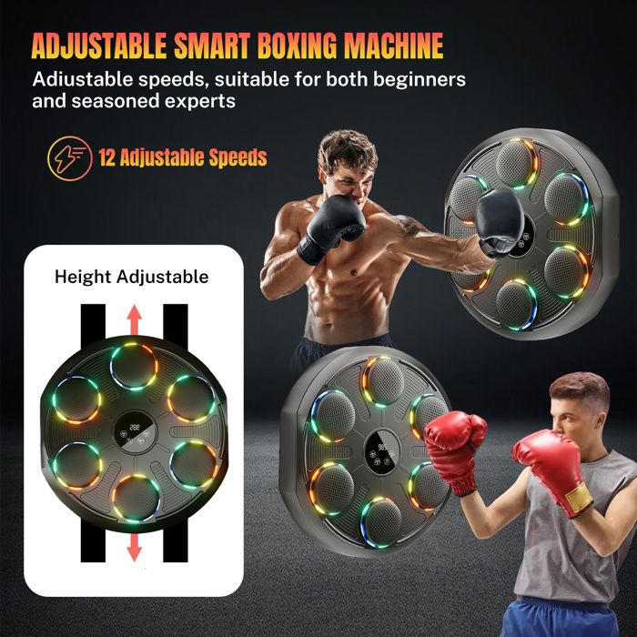 Machine De Boxe Musicale Murale Avec Gants - 12 Niveaux De Vitesse, LED, Bluetooth, Comptage Intelligent, Pour Fitness