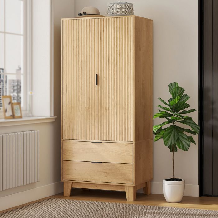Armoire chambre penderie - HOMCOM - moderne - 2 portes, 3 tiroirs et tringle de suspension - pour chambre à coucher - marron - Maison Armoire chambre penderie - HOMCOM - moderne - 2 portes, 3 tiroirs et tringle de suspension - pour chambre à coucher - marron - Maison