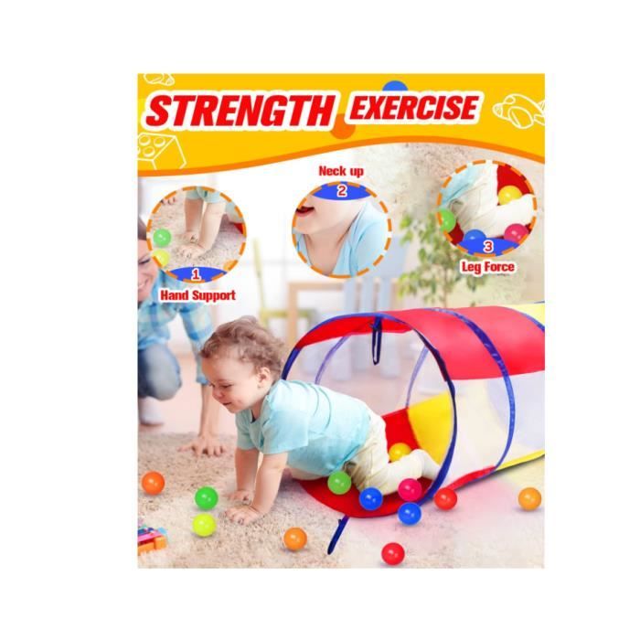 Tunnel jeu enfant 180 cm, fenêtres maille, sac transport, motricité bébé, intérieur/extérieur, 46 cm. . - Jeux - Jouets
