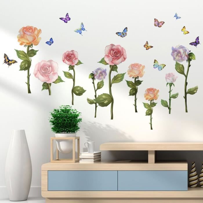 Autocollant Mural Coloré Plante Fleur Papillon 3 Pièces, Autocollant Mural  Créatif En Pvc Pour Décoration Murale De Fond De Salon - Fonds D'écran -  AliExpress