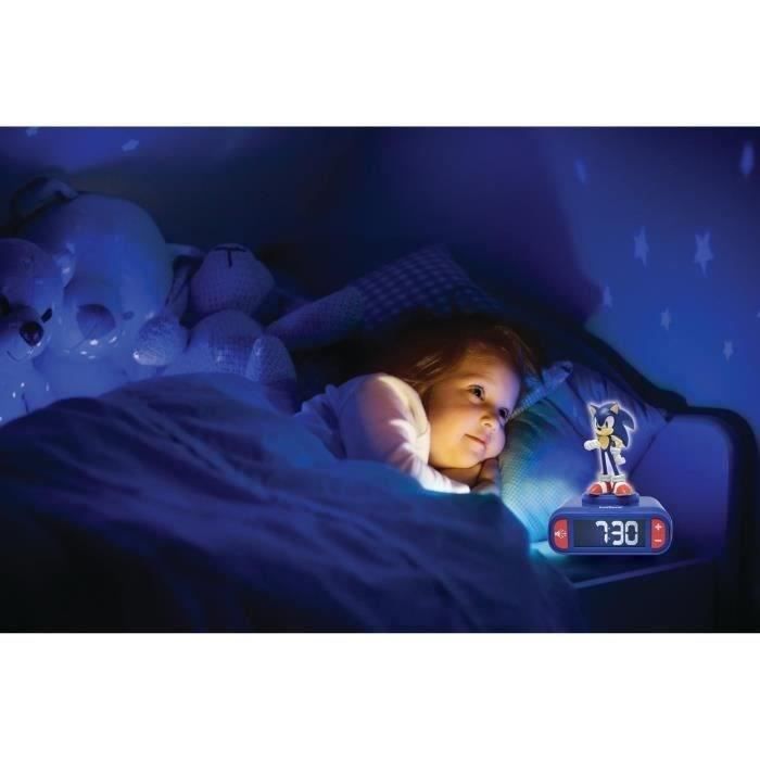 Réveil Veilleuse Sonic The Hedgehog - Écran LCD, 6 Sonneries, Fonction Snooze, Bleu - 12