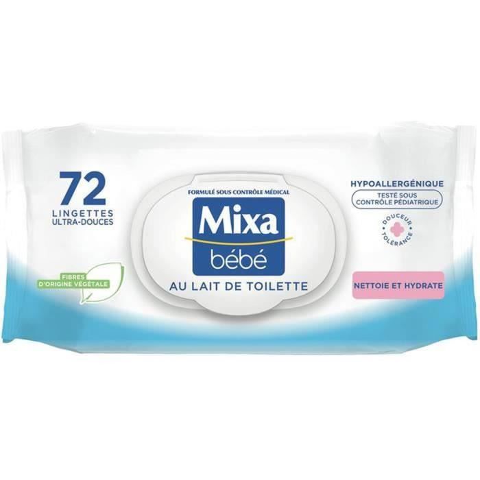 LOT DE 4 - MIXA : Bébé - Lingettes au lait de toilette nettoyantes
