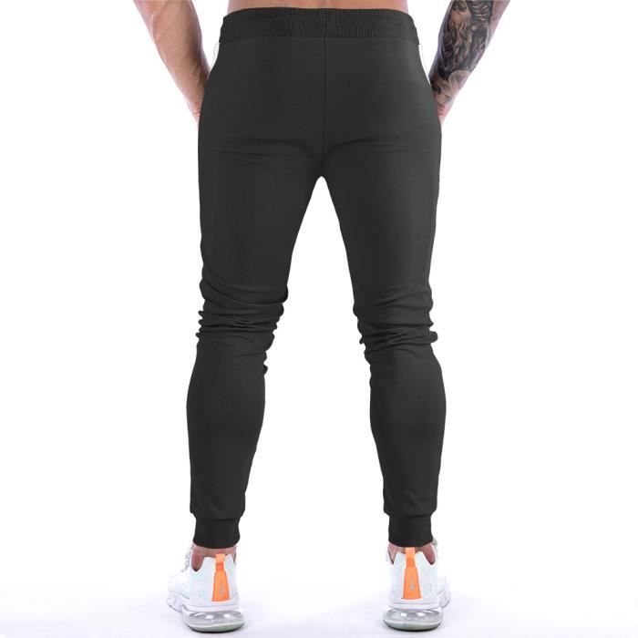 Pantalon Jogging Homme - Marque - Fermeture éclair - Noir - Fitness -  Respirant