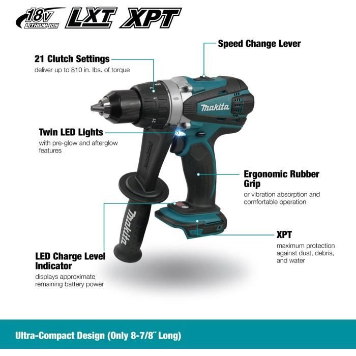 Perceuse visseuse 18V LXT (2x5,0 Ah) en MAKPAC - MAKITA DDF485RTJ