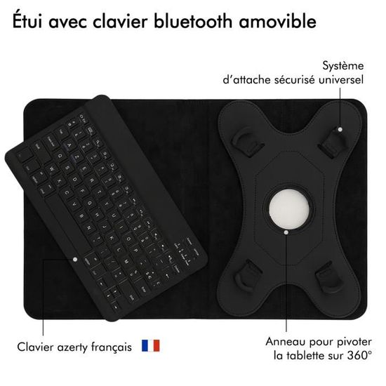 Clavier AZERTY + Étui de Protection (R05-Noir) pour Tablette Archos T101 4G