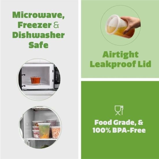 24 Containers Alimentaires 950ml LATERN - Plastique Sans BPA, Micro-ondes, Congélation