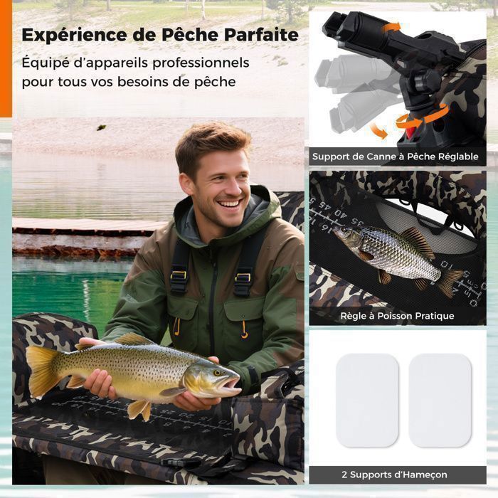 Float Tube Gonflable De Pêche - Capacité 150 Kg - Avec Pagaie, Palmes, Pompe - Camouflage