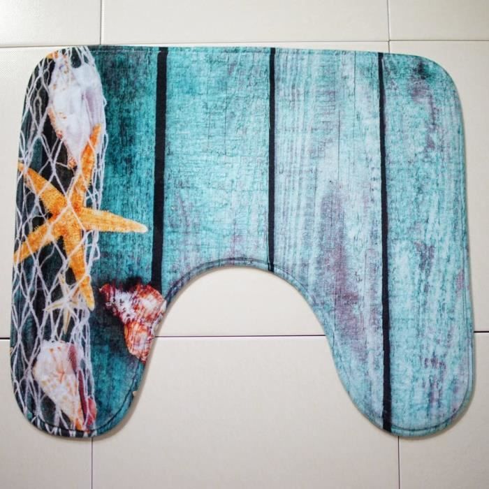 Lot Tapis De Bain Et Tapis WC - Monde Sous-marin, Imprimé Bleu - Neuf