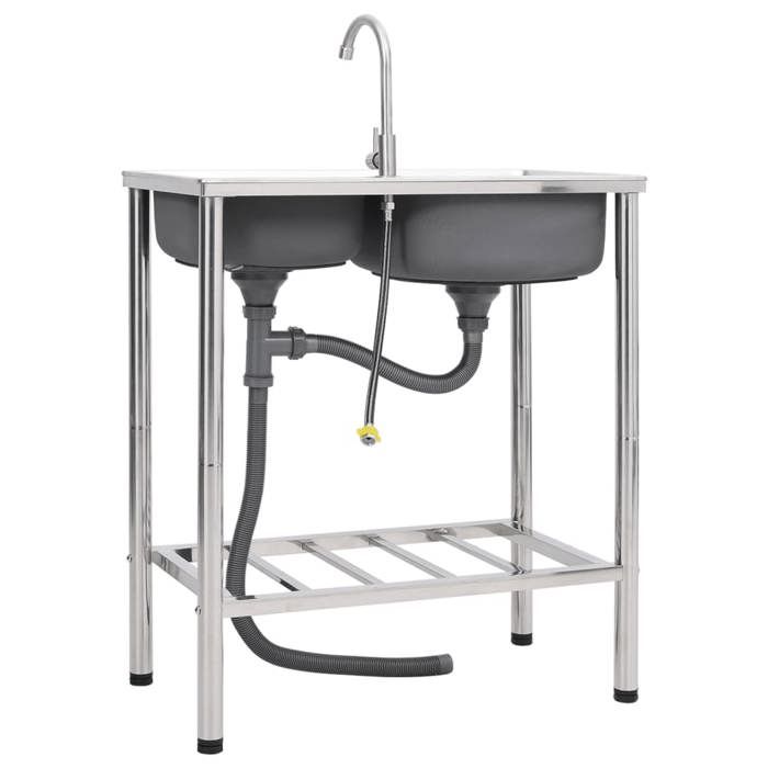 Évier De Camping-Car En Acier Inox - Lavabo Compact Avec Robinet Et Évacuation - Idéal VR, Bateau
