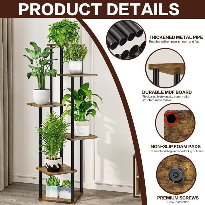 Lot De 2 Supports De Plantes - EN.CASA - Mons Doré Noir - Contemporain