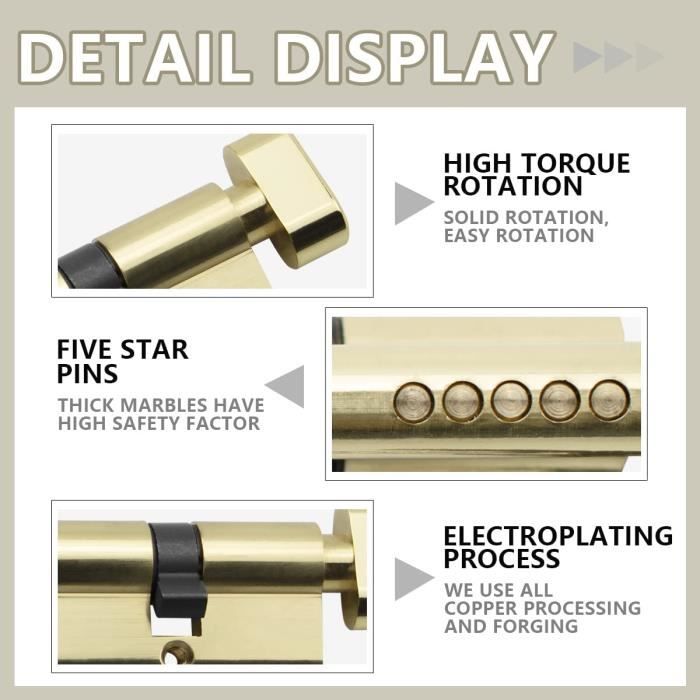 1 Cylindre En Laiton Euro 30T 30mm Serrure Barillet De 60mm Avec 3 1-cylindre-en-laiton-euro-30t-30mm-serrure-barillet-de-60mm-avec-3
