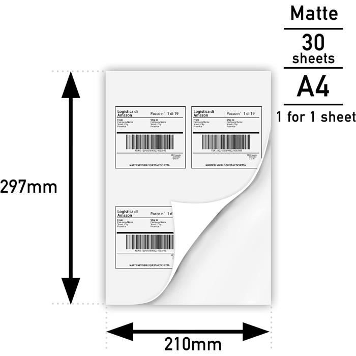 Papier Autocollant Imprimante -25 Feuilles Adhésif Blanc Mate
