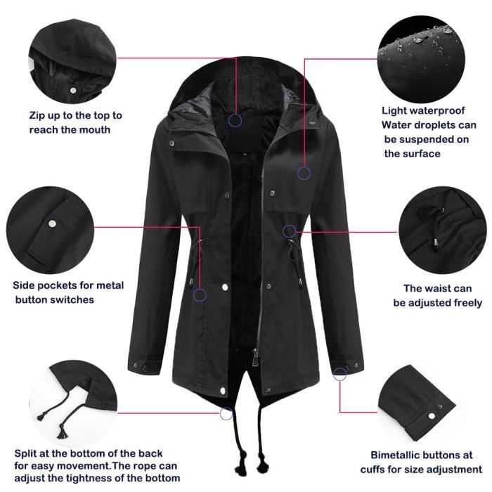 Veste Imperméable Légère Femme Ynport Crefreak - Trench Long Softshell, Capuche Amovible - Pour Randonnée Et Ville