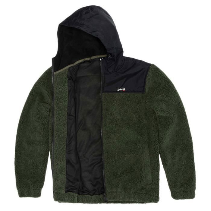 Sherpa Veste Polaire Schott Homme Sweat à Capuche Schott ZIPPE