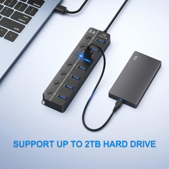 Hub USB 3.0, répartiteur de données USB VIENON 7 ports pour