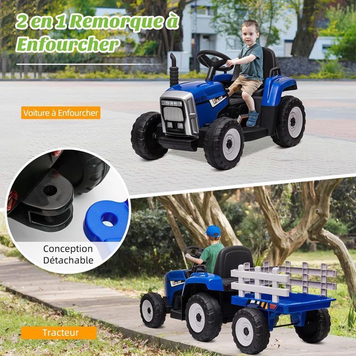 12V tracteur électrique enfant avec remorque amovible, voiture