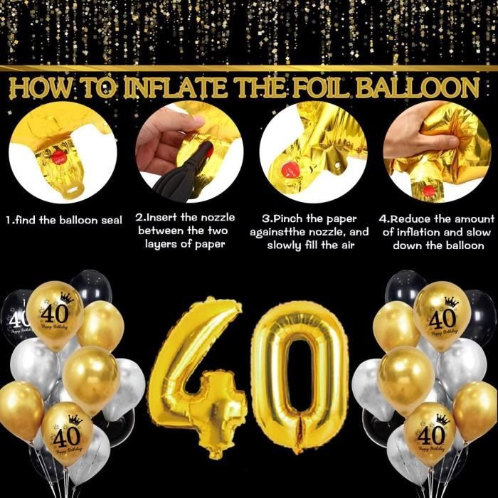 40 decoration anniversaire homme, 40 ans ballon noir métal or argenté  bannière joyeux anniversaire, 40 ballon anniversaire, 4[172] - Cdiscount  Maison