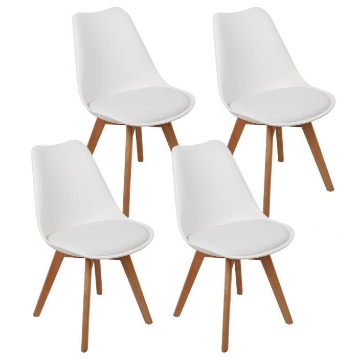 Lot de 4 chaises scandinaves pieds en bois Blanc ALBORG - Chaise Pas Cher
