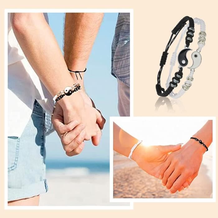 Bracelets Meilleur ami pour 2 Bracelet à cordon ajustable Yin Yang pour BFF  Relation d'amitié Petit ami Petite amie Cadeau Noir, Blanc, Argenté - Achat  / Vente bracelet - gourmette Bracelets Meilleur
