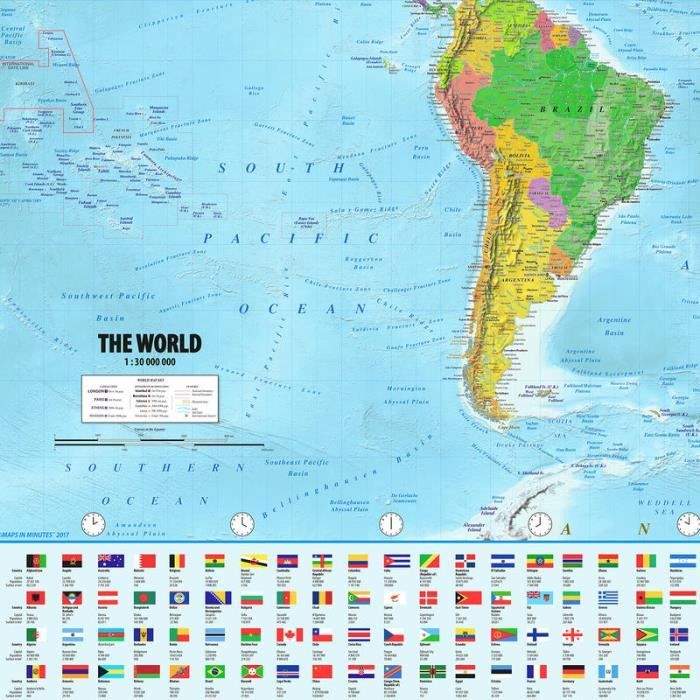Poster XXL carte du monde pour enfants avec drapeaux et avions