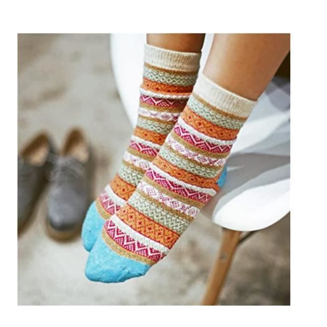 5 Paires Chaussettes Femme Hiver Chaussettes en Laine Coton