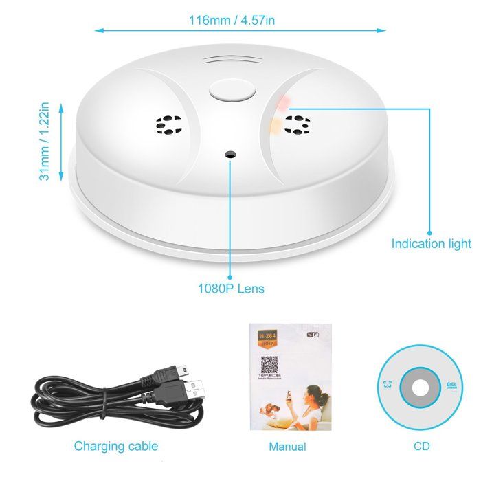 Caméra Espion WiFi 5G/2.4G Discrète - Détecteur De Fumée Camouflé - 1080P, Vision Nocturne, Détection Mouvement - Autonomie 10h - Pour Maison, Bureau