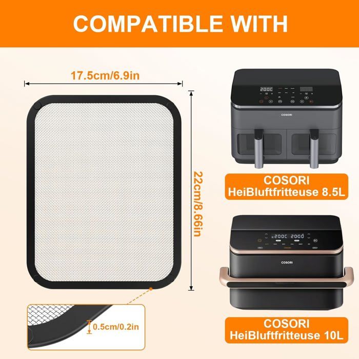 Lot De 2 Protections Anti-Éclaboussures Magnétiques Pour Friteuse Cosori 8.5L Et Dual Blaze 10L - Acier Inox