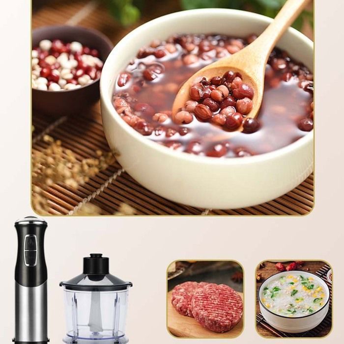 Mixeur Plongeant MegaWise 5-en-1 400W Rouge - Hachoir Fouet Mousseur Gobelet Inox