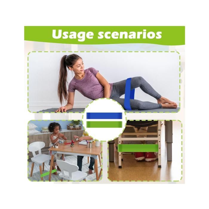 6 Bandes Élastiques Pieds De Chaise TPE | Bandes Résistance Pour Enfants TDAH Hyperactifs | Fitness Bureau Yoga Pilates (Vert Bleu)