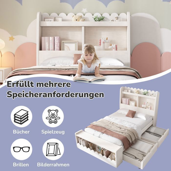 Cadre De Lit 90x190 Cm Avec Tête De Lit – Pin Ciré Marron – Neuf
