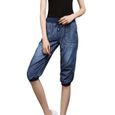 Pantacourt Femme Jeans Taille Haute Pantalon Taille Élastiquée Femme Ete - Bleu-0