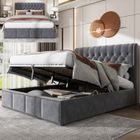 BLANKETSWARM Lit coffre double 180 x 200 cm avec espace de rangement hydraulique, avec sommier à lattes - décoration rivets - velours - gris