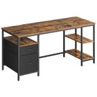 VASAGLE Bureau d’Ordinateur, Rehausseur Bureau, 3 Étagères, 2 Tiroirs, 60 x 160 x 76 cm, Style Industriel, Marron et Noir Mat