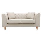 Miliboo - Canapé 2 places capitonné en tissu beige et bois clair MONTAIGNE