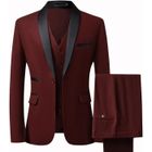 MOBIGARLAN (Veste+Gilet+Pantalon)Ensemble de Costume Homme Revers en Pointe Blazer et Pantalons Mariage Smoking Affaires XD162 rouge