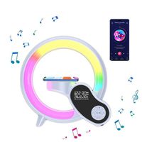 Enceinte Bluetooth Portable avec Chargeur sans Fil, Lampe de Table LED avec Haut-parleur Bluetooth, 7 couleurs Veilleuse chambre