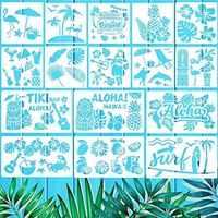 Kit Papier Creatif WP2OR 16 pièces Aloha Fleurs Pochoir Été Peinture Modèle Hawaï Tropical Réutilisable Pochoir Palmier Pochoir Citr